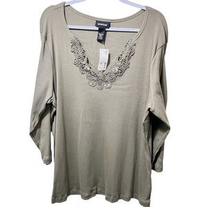 Avenue Long Sleeve Women's Top Lace Accent Neckline Size 26/28 Runs Small NWT